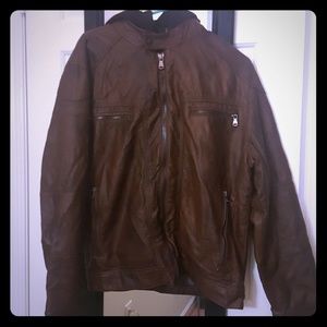 Brown faux leather men's jacket